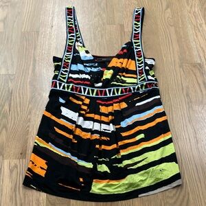 BCBGMaxAzria Women's Black And Multicolored Striped Tankini Swim Suit Top